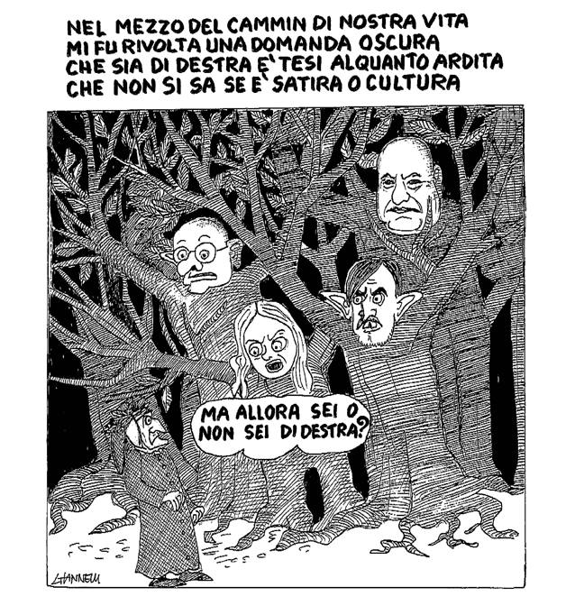 Un Dante di destra? Vignetta di Giannelli, Corriere della Sera (gennaio 2023)