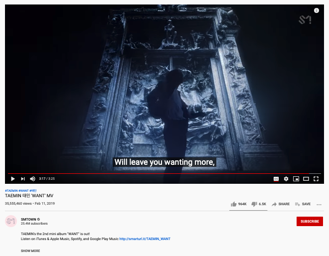 Taemin, Music Video for “Want” (2019)